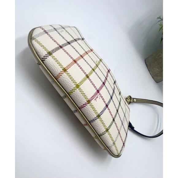 Coach Peyton Heritage Multicolor Tattersall Logo Script Wristlet Pouch - Picture 5 of 7